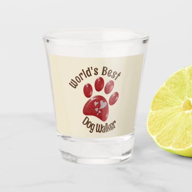 Worlds Best Dog Walker Paw Print Small Pet Shot Glass (Front)
