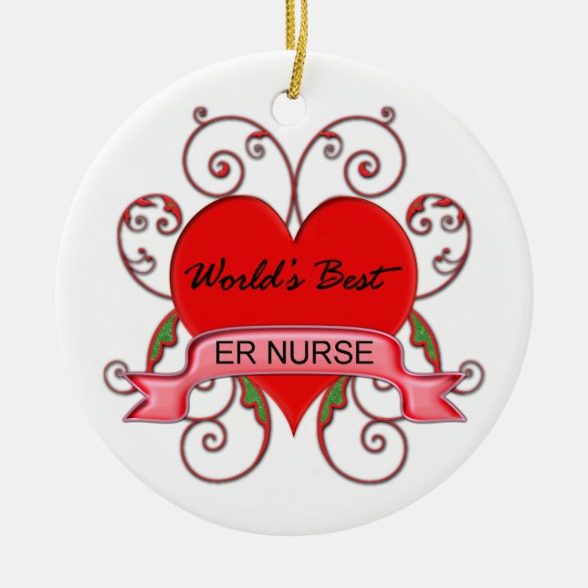World's Best ER Nurse Ceramic Tree Decoration (Front)
