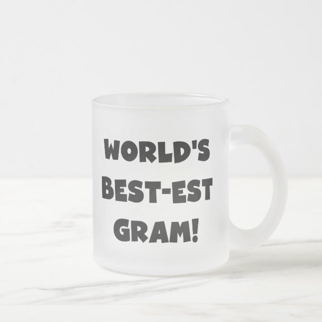 World's Best-est Gram Black Text Tshirts and GIfts Frosted Glass Coffee Mug (Right)