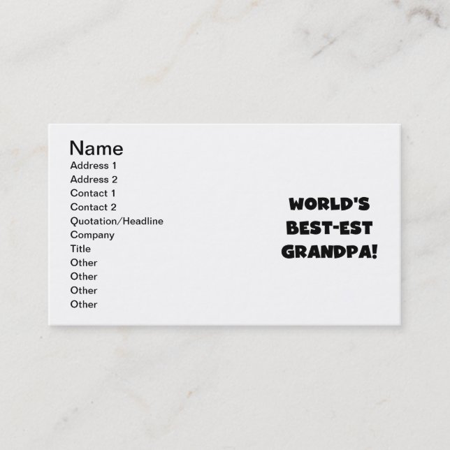 World's Best-est Grandpa Black or White Text Business Card (Front)