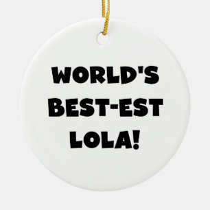 World's Best-est Lola Black and White Tshirts Gift Ceramic Tree Decoration