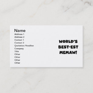 World's Best-est Memaw Black and White T-shirts Business Card
