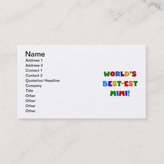 World's Best-est Mimi Bright Colours T-shirts Gift Business Card (Front)