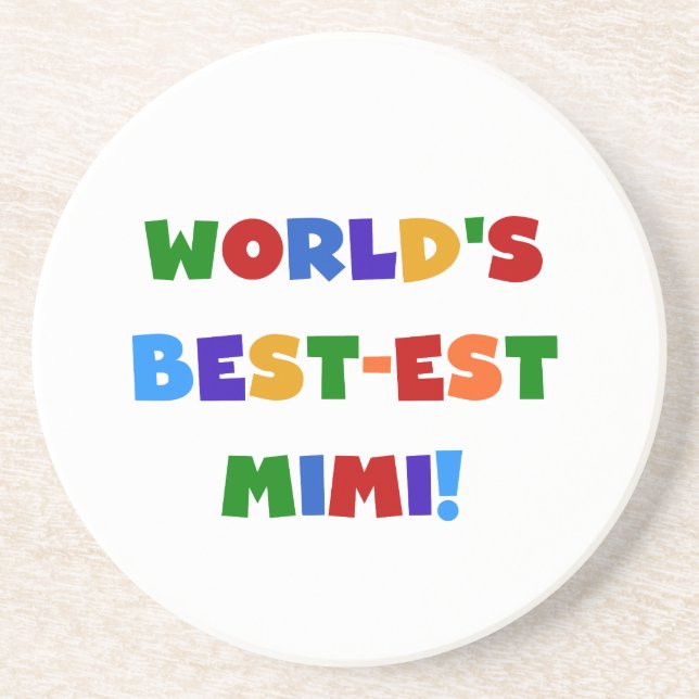 World's Best-est Mimi Bright Colours T-shirts Gift Coaster (Front)