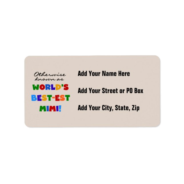 World's Best-est Mimi Bright Colours T-shirts Gift Label (Front)