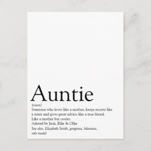 World's Best Ever Aunt, Auntie Definition Postcard