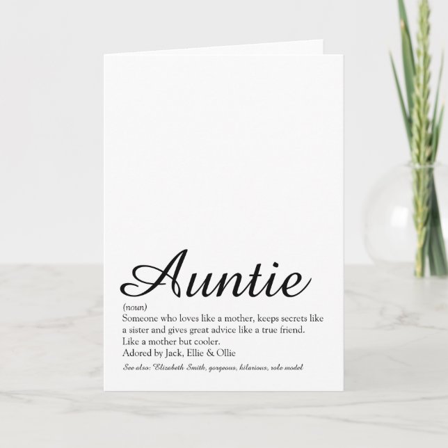 World's Best Ever Aunt Auntie Definition Script Card (Front)