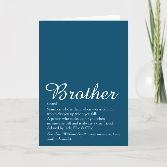 World's Best Ever Brother Definition Script Blue Card (Front)