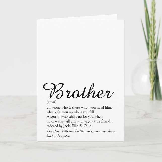 World's Best Ever Brother Definition Script Fun Card (Front)
