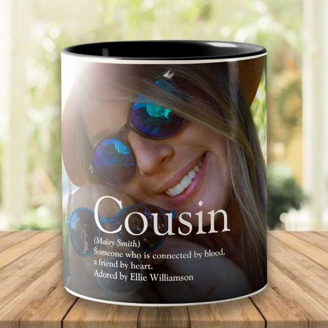 World's Best Ever Cousin Definition Photo Two-Tone Coffee Mug (Creator Uploaded)