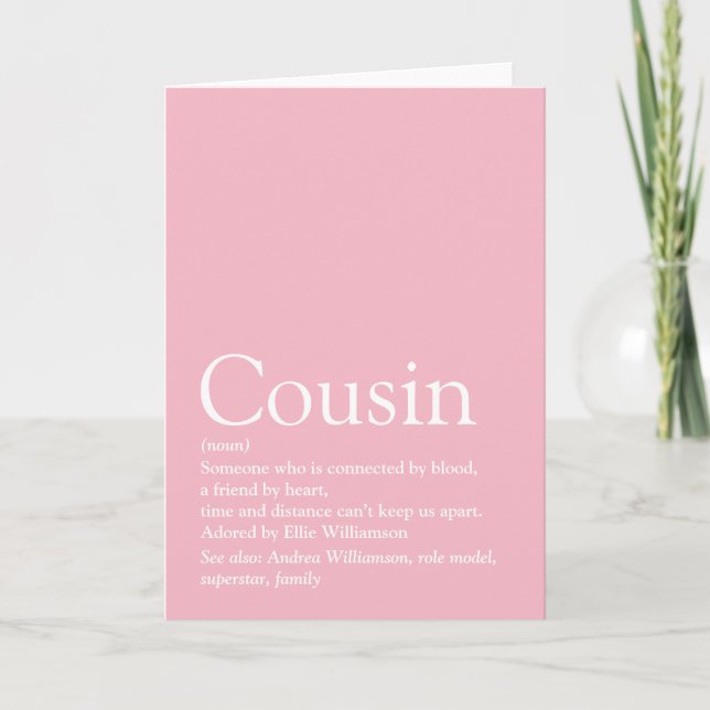 World's Best Ever Cousin Definition Pink Card (Front)