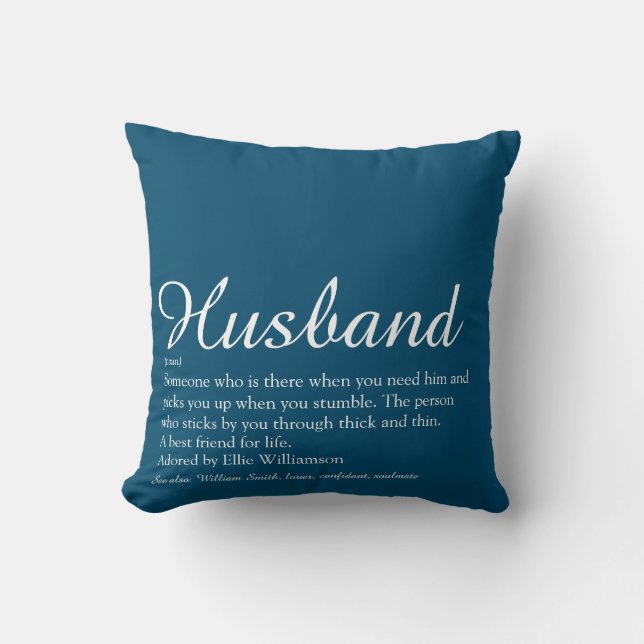 World's Best Ever Husband Definition Script Blue Cushion (Front)