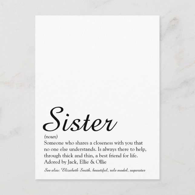 World's Best Ever Sister Definition Elegant Script Postcard (Front)