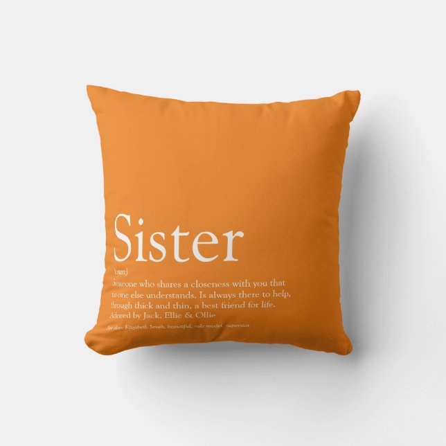 World's Best Ever Sister Definition Fun Orange Cushion (Front)
