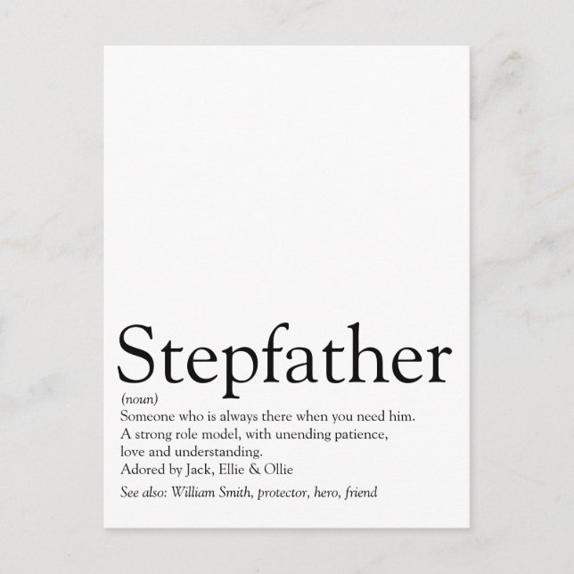 World's Best Ever Stepfather, Stepdad Definition Postcard (Front)
