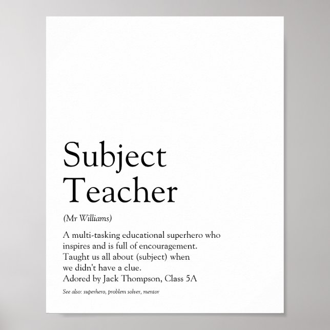 World's Best Ever Teacher Definition Poster (Front)