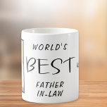 World's Best Father-In-Law Photo Coffee Mug<br><div class="desc">A fun gift for the world's best father-in-law! You can personalise one side of this mug with a vertical photo. World's Best Father-in-Law is written in fun typography in the middle of the mug. On the other side of the mug,  you can personalise with your names and the year.</div>