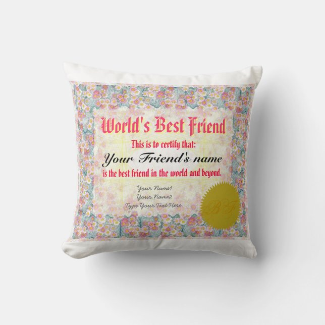 World's Best Friend Certificate Cushion (Front)