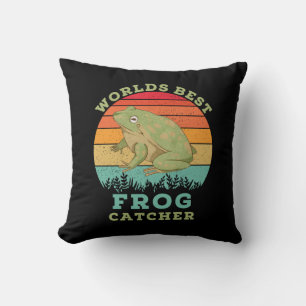 Worlds Best Frog Catcher, Retro Vintage Frog Lover Cushion