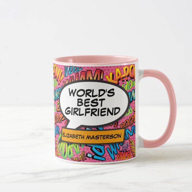 World's Best Girlfriend Fun Retro Comic Book Pink Mug (Right)