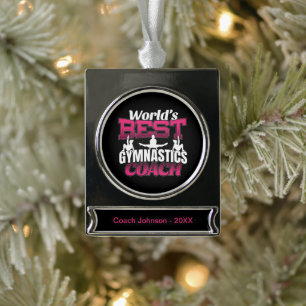 World's Best Girls Gymnastics Coach Silver Plated Banner Ornament