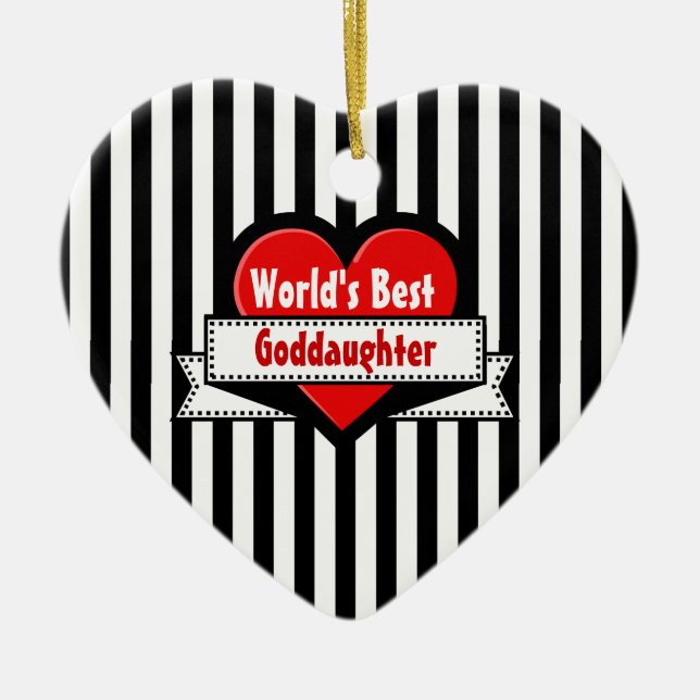 World's Best Goddaughter Red Heart Ribbon V20F Ceramic Tree Decoration (Front)