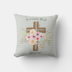 World's Best GODMOTHER Gift - Floral Cross Cushion