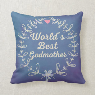 World's Best Godmother Wreath Keepsake Gift Cushion