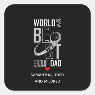 World's Best Golf Dad Black and White Dad Gifts Square Sticker