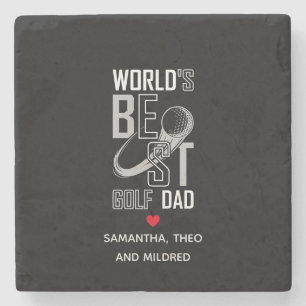World's Best Golf Dad Black and White Dad Gifts Stone Coaster