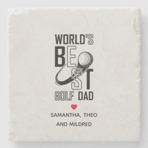 World's Best Golf  Dad   White Dad Gifts Stone Coaster