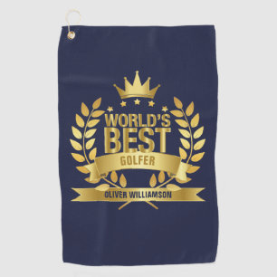 World's Best Golfer Navy Blue And Gold 5 Star Golf Towel
