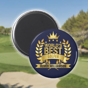 World's Best Golfer Navy Blue And Gold 5 Star Magnet