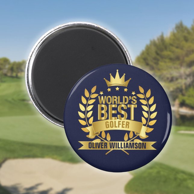 World's Best Golfer Navy Blue And Gold 5 Star Magnet (World's Best Golfer Navy Blue And Gold 5 Star Magnet)