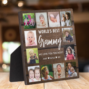 World's Best Grammy 12 Photo Grandkids Rustic Wood Plaque