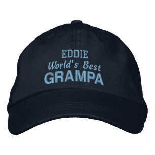 World's Best GRAMPA Custom Name NAVY and BLUE Embroidered Hat