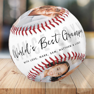 World's Best Grampa Modern 4 Photo Father's Day Baseball