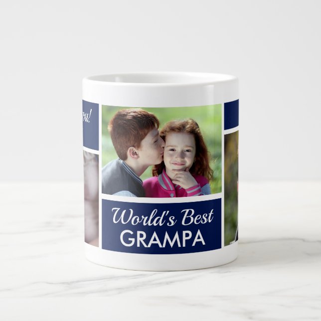 World's Best Grampa Photo Collage Giant Coffee Mug (Front)