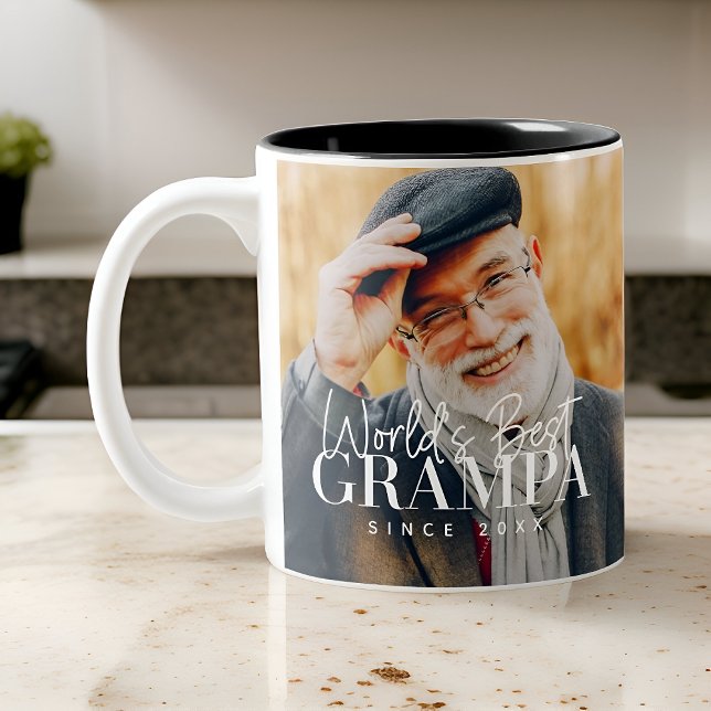 World's Best Grampa Since 20XX Modern Chic Photo Two-Tone Coffee Mug (Creator Uploaded)