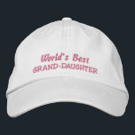 World's Best GRAND-DAUGHTER<br><div class="desc">If you think your Granddaughter is just the best... then this will be a great gift for her for a special occasion. Features the text "World's Best GRAND-DAUGHTER" in pink embroidery on a white ball cap, but of course you can customise the text, change the colour/style of the hat and...</div>