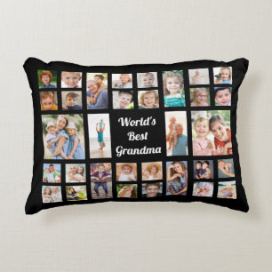 World's Best Grandma 32 Family Photo Collage Black Decorative Cushion
