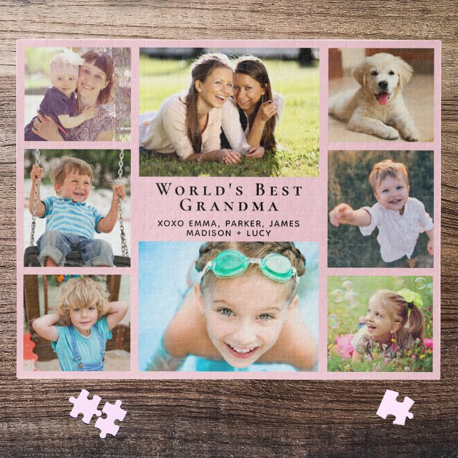 World's Best Grandma 8 Photo Collage Pink Jigsaw Puzzle (Creator Uploaded)