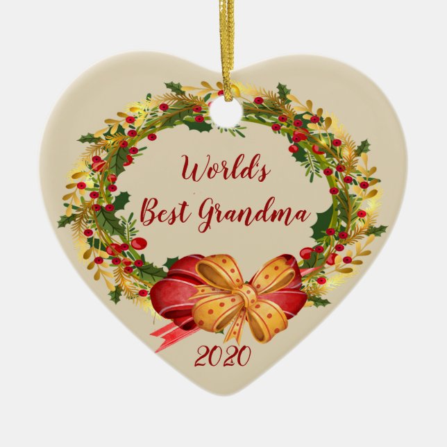 World's Best Grandma Antique Wreath Christmas Ceramic Tree Decoration (Front)