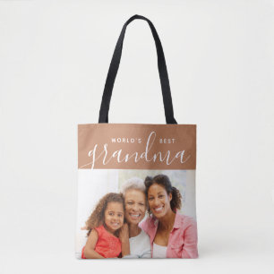 World's Best Grandma Custom Photo Gift Tote Bag