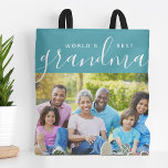 World's Best Grandma Custom Photo Gift Tote Bag<br><div class="desc">Custom 2-sided reversible tote bags personalised with your photos and text. Add a special photo with your mother or grandmother for Mother's Day, birthday or Christmas. Text reads "World's Best Grandma" or customise it with your own message. Back side has a chic stripe pattern or use the space for additional...</div>