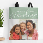 World's Best Grandma Custom Photo Gift Tote Bag<br><div class="desc">Custom 2-sided reversible tote bags personalised with your photos and text. Add a special photo with your mother or grandmother for Mother's Day, birthday or Christmas. Text reads "World's Best Grandma" or customise it with your own message. Back side has a chic stripe pattern or use the space for additional...</div>