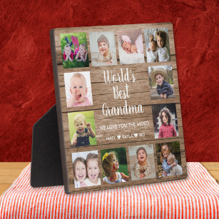 World's Best Grandma Grandkids 12 Photo Collage Plaque