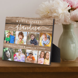 World's Best Grandma Grandkids 8 Photo Collage Plaque