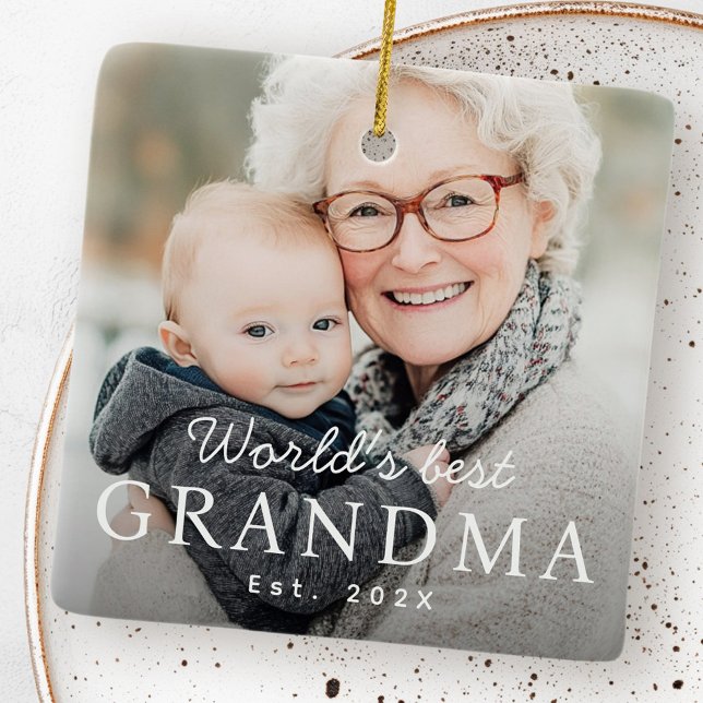 World's best grandma grandmother est year photo ceramic ornament (World's best grandma grandmother est year photo ceramic ornament)