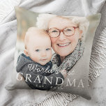 World's best grandma grandmother est year photo cushion<br><div class="desc">Decorative throw pillow featuring your custom photo and the text "World's best grandma" with custom year or other text below.</div>
